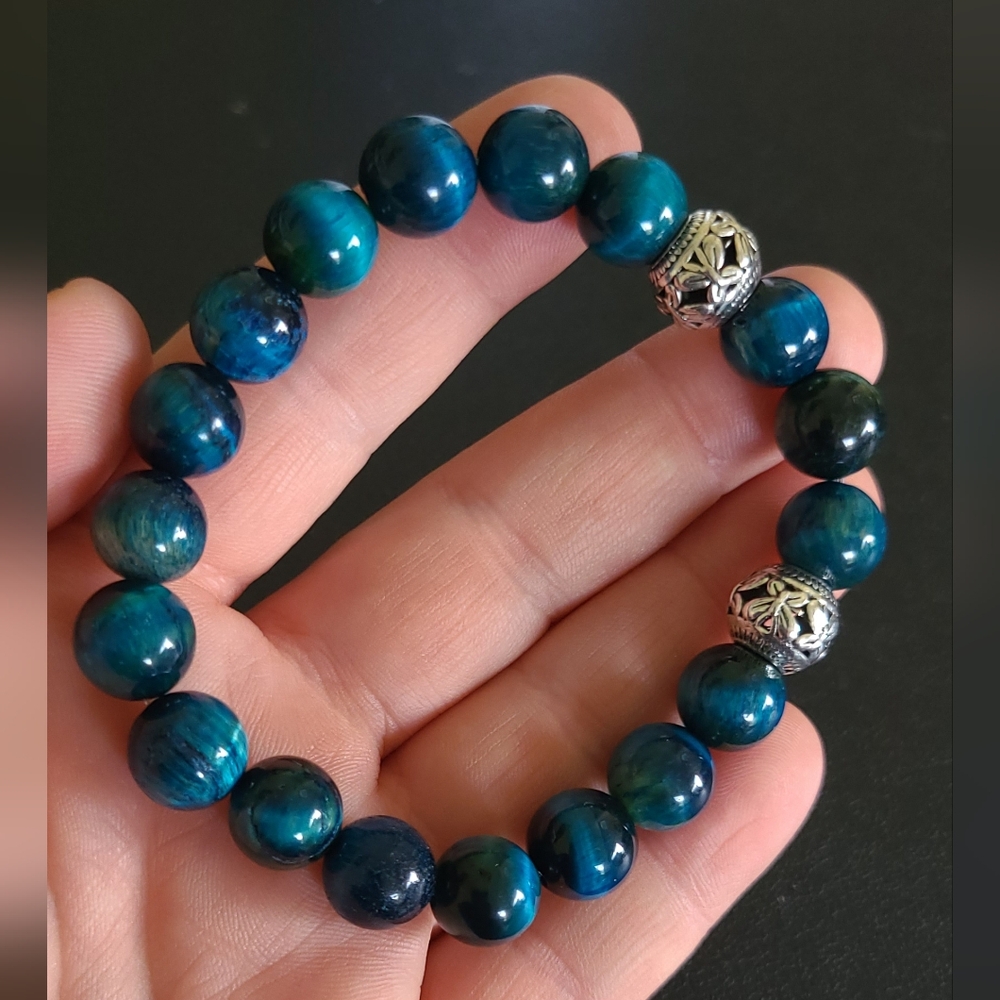 Handcrafted Blue Tiger Eye Bracelet - Picture 2 of 4